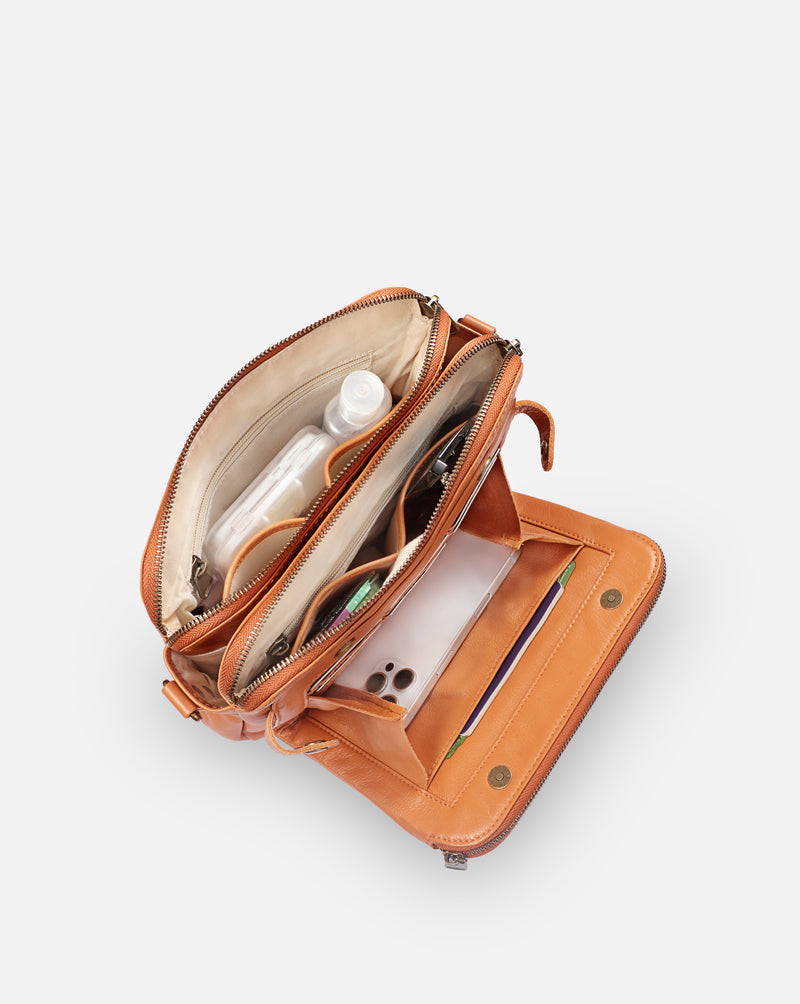 Three-Layer Leather Crossbody Shoulder & Clutch Bag 2.1L