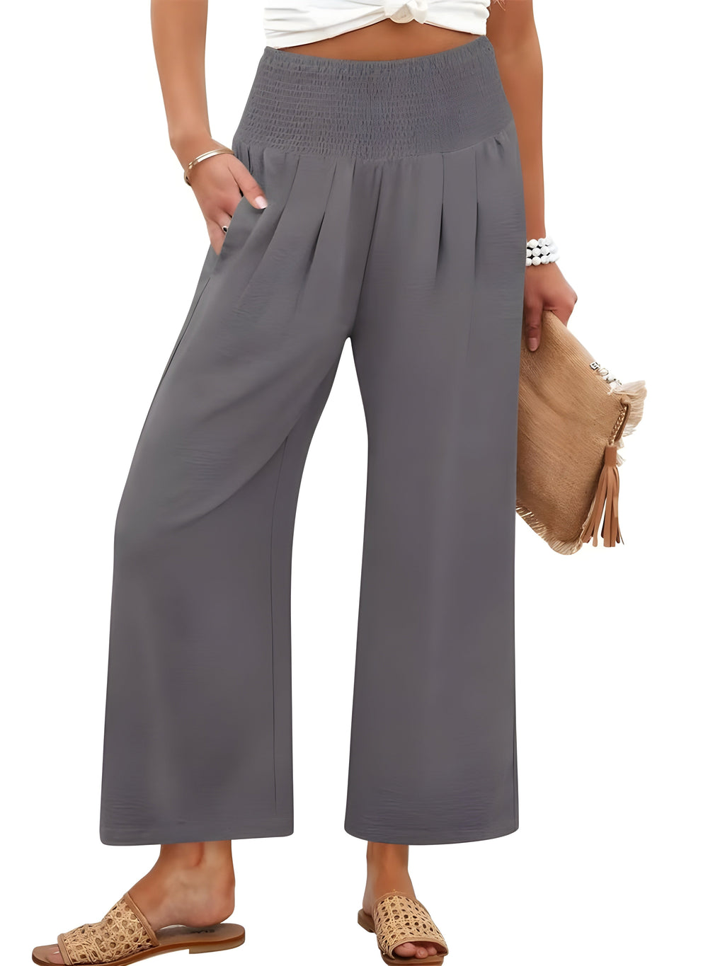 Women's Smocked Waist Wide Leg Palazzo Pants
