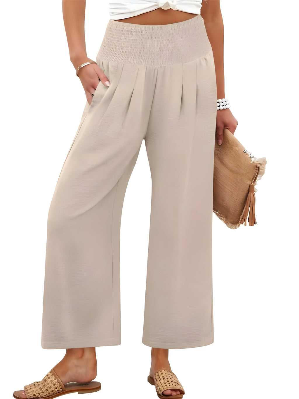 Women's Smocked Waist Wide Leg Palazzo Pants