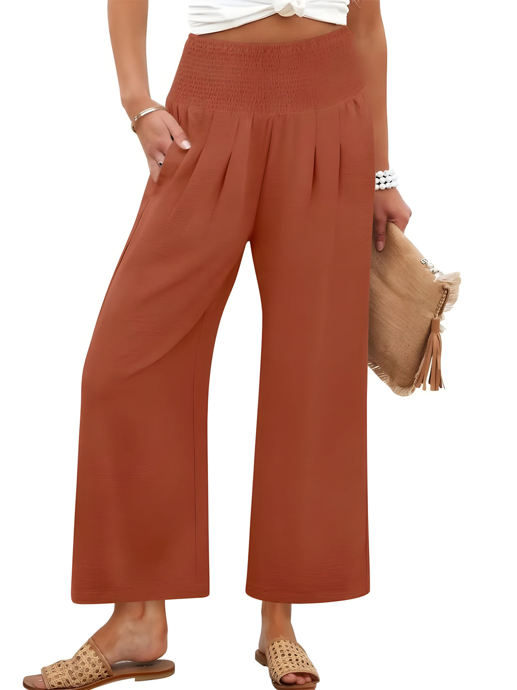 Women's Smocked Waist Wide Leg Palazzo Pants
