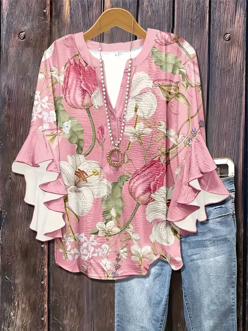Vintage Garden Ruffle Top for Women