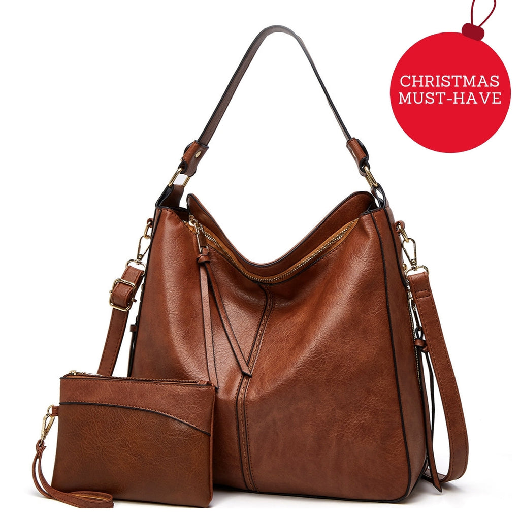 Luxury Leather Hobo Anti-Theft Handbag + FREE Pouch Wallet