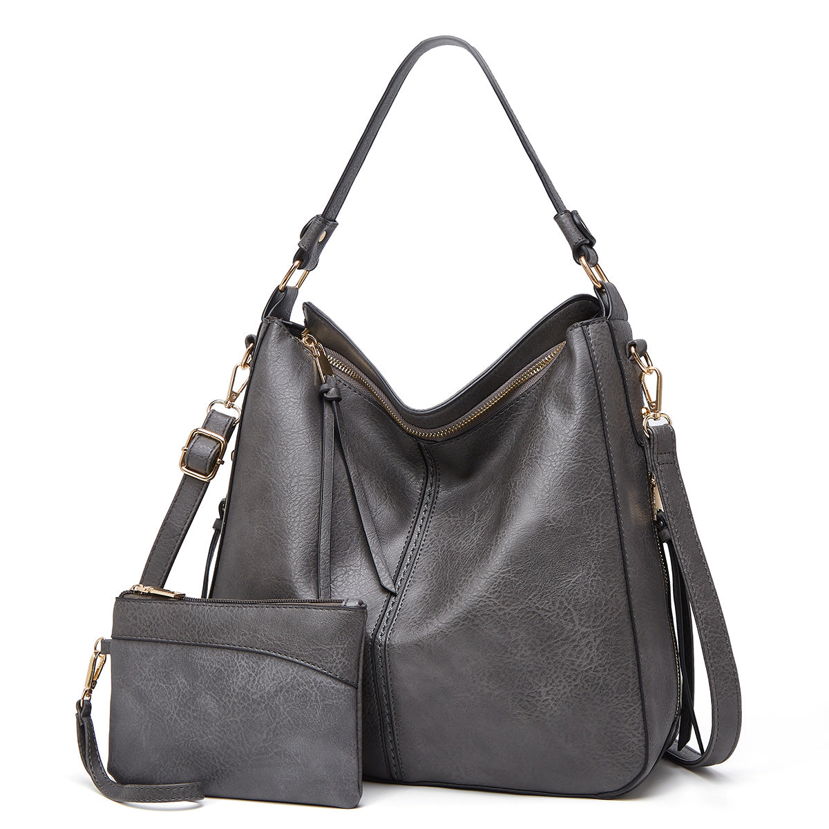 Luxury Leather Hobo Anti-Theft Handbag + FREE Pouch Wallet