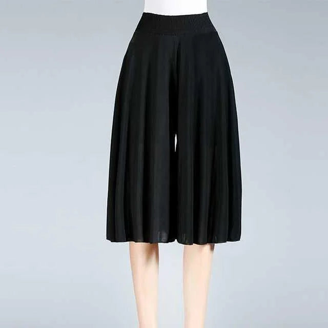 hot-sale-45-off-womens-high-elastic-waist-pleated-chiffon-wide-leg-culottes