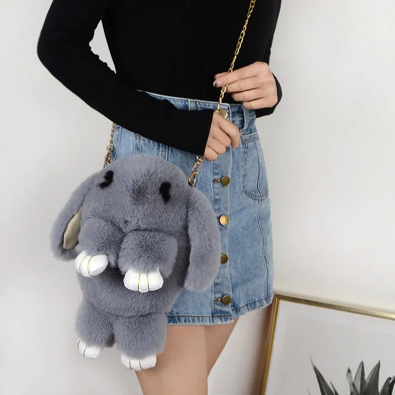 Trending Cute Fluffy Plush Rabbit Backpack – Soft & Lightweight Bag