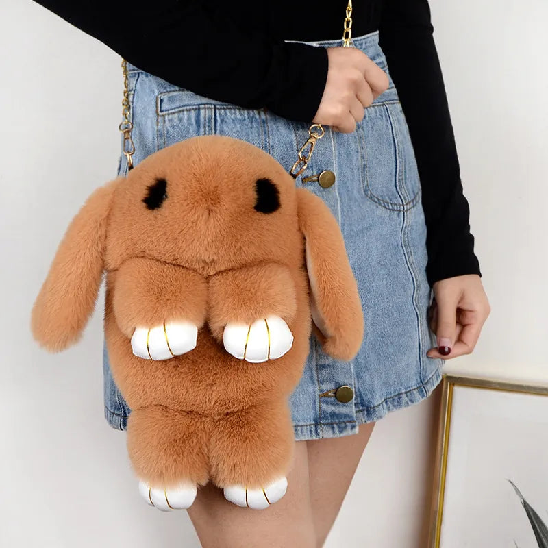 Trending Cute Fluffy Plush Rabbit Backpack – Soft & Lightweight Bag
