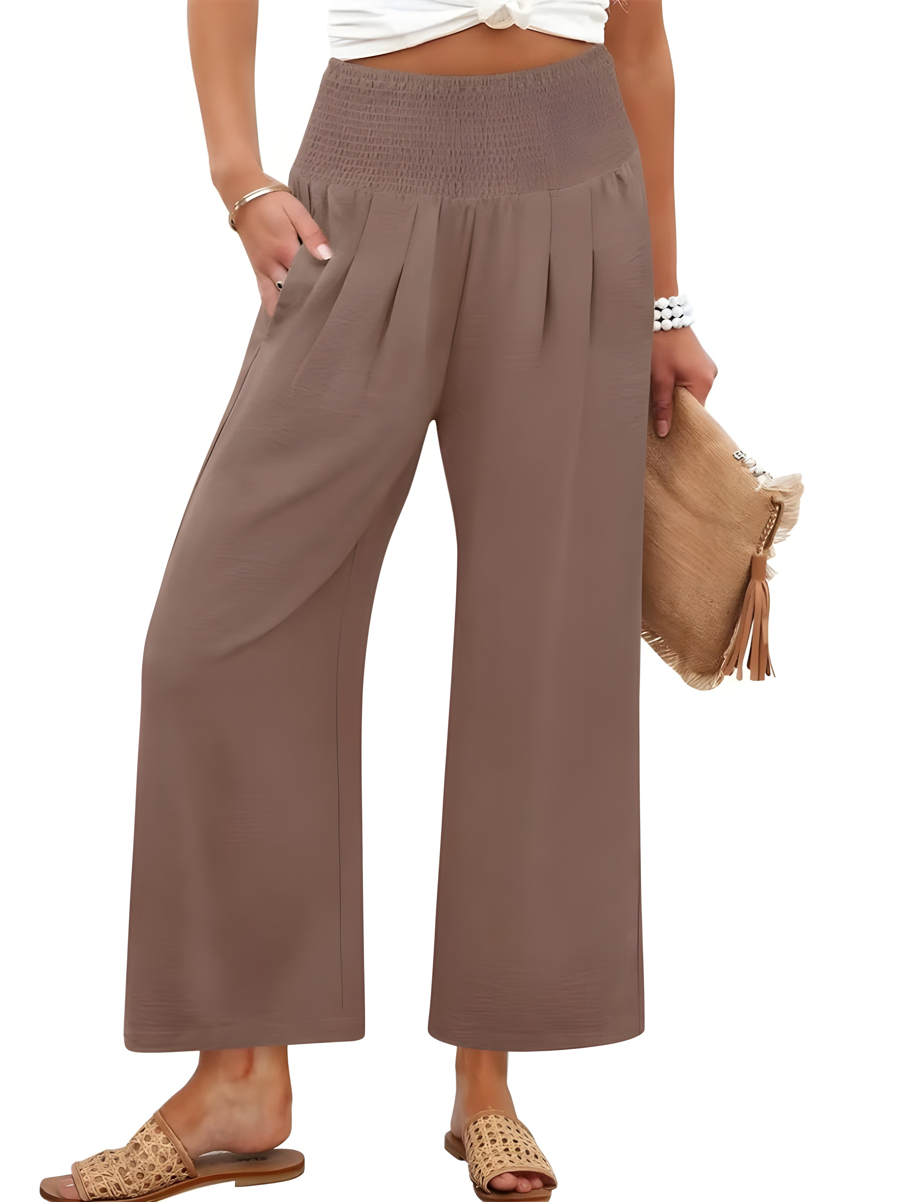 Women's Smocked Waist Wide Leg Palazzo Pants