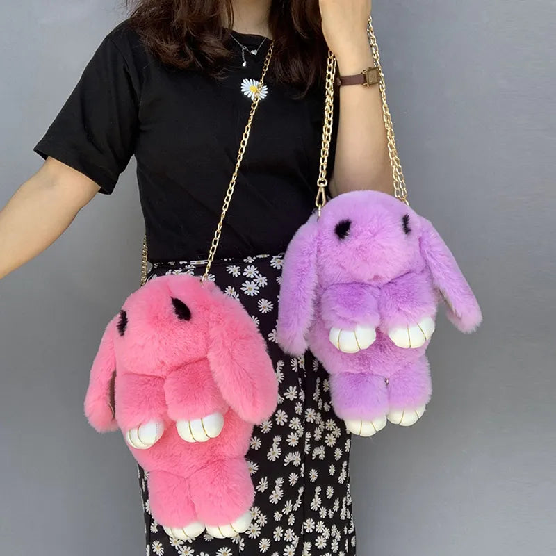 Trending Cute Fluffy Plush Rabbit Backpack – Soft & Lightweight Bag