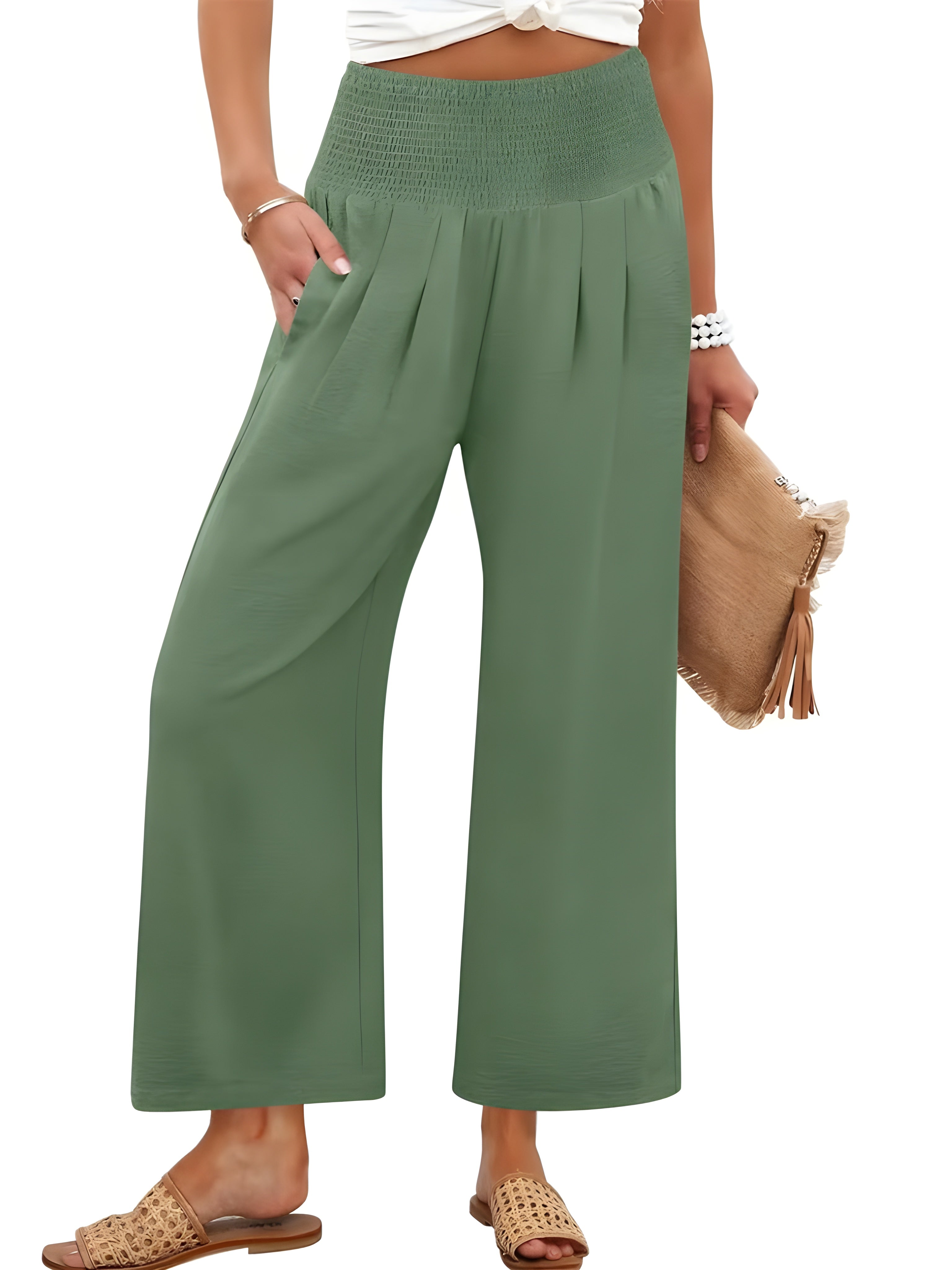 Women's Smocked Waist Wide Leg Palazzo Pants