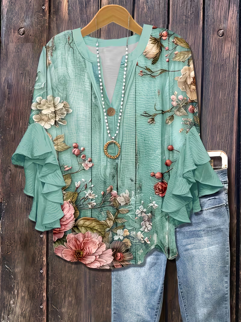 Vintage Garden Ruffle Top for Women