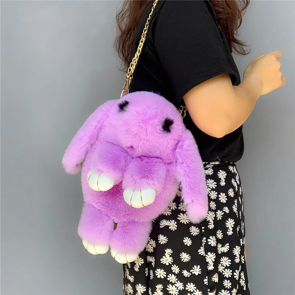 Trending Cute Fluffy Plush Rabbit Backpack – Soft & Lightweight Bag