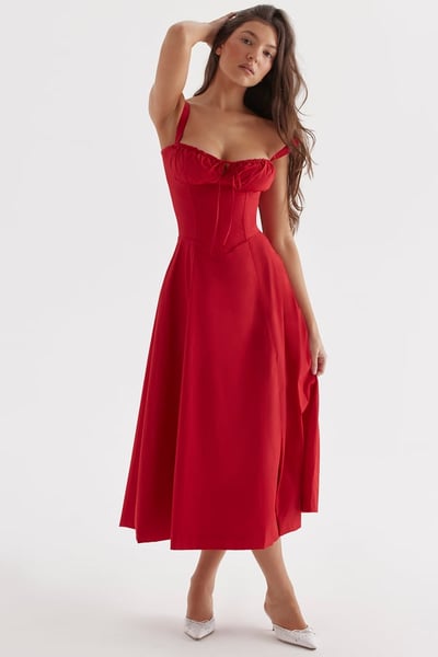 Square Neck Low Cut Sexy Slit Corset Dress