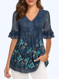 Casual Floral Women's Short Sleeve Tunic Tops