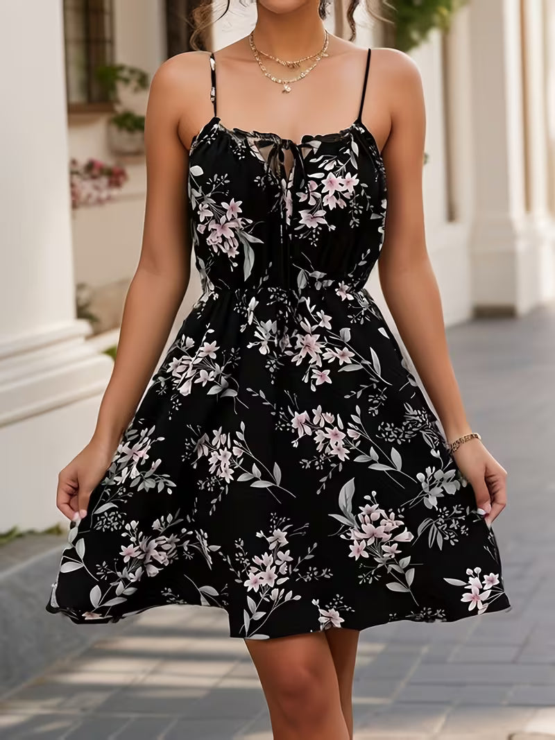 Eleganza Floral Print Sleeveless Midi Dress