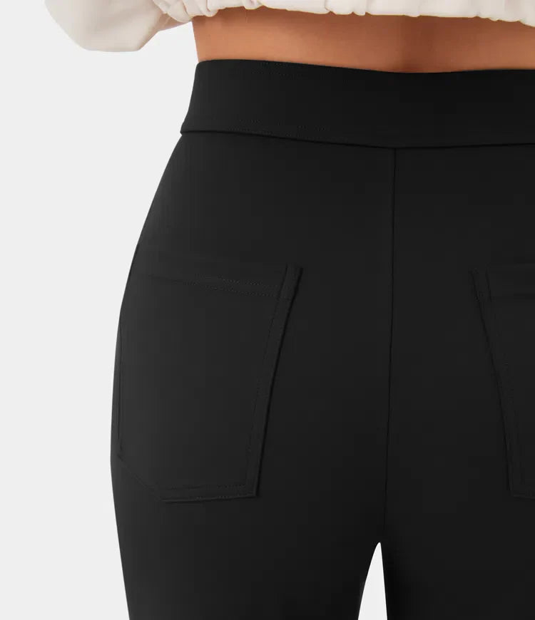 High Waisted Button Multiple Pockets Straight Leg Casual Pants