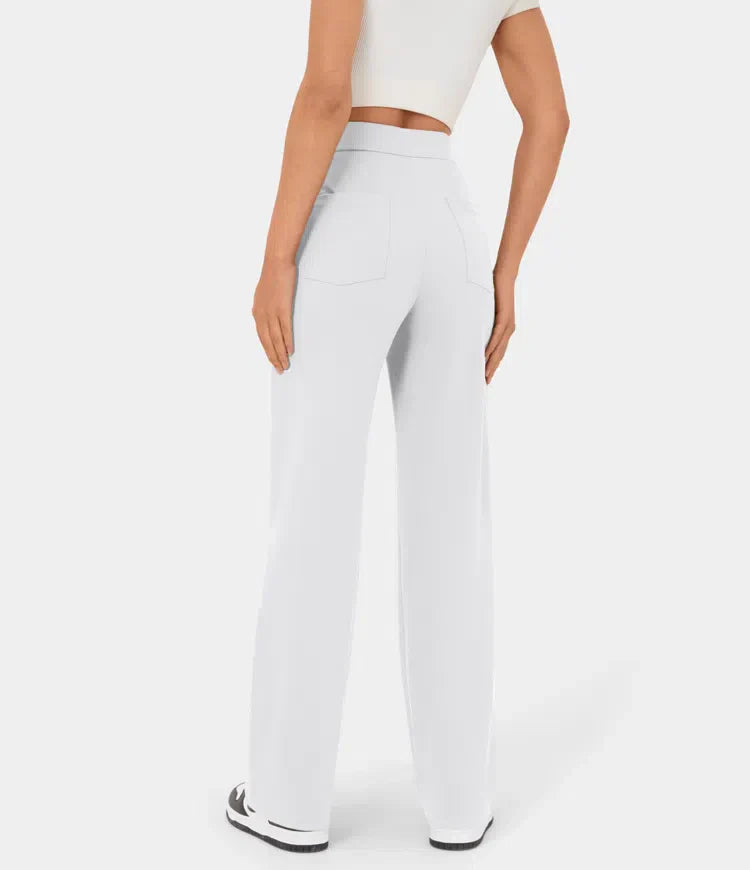 High Waisted Button Multiple Pockets Straight Leg Casual Pants