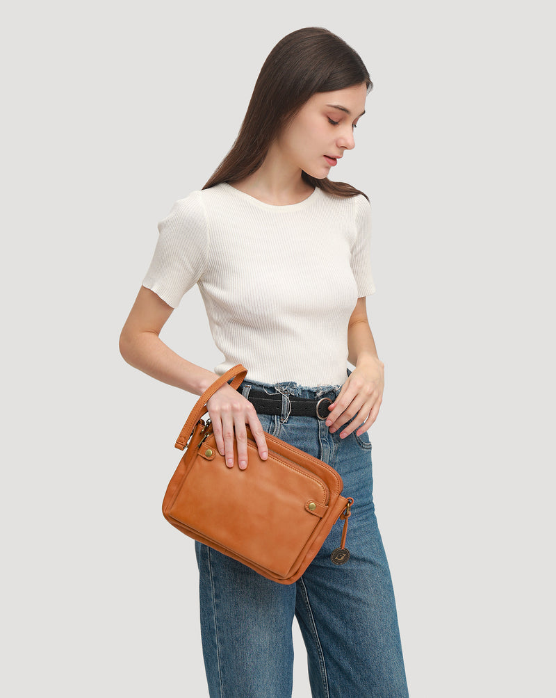 Three-Layer Leather Crossbody Shoulder & Clutch Bag 2.1L