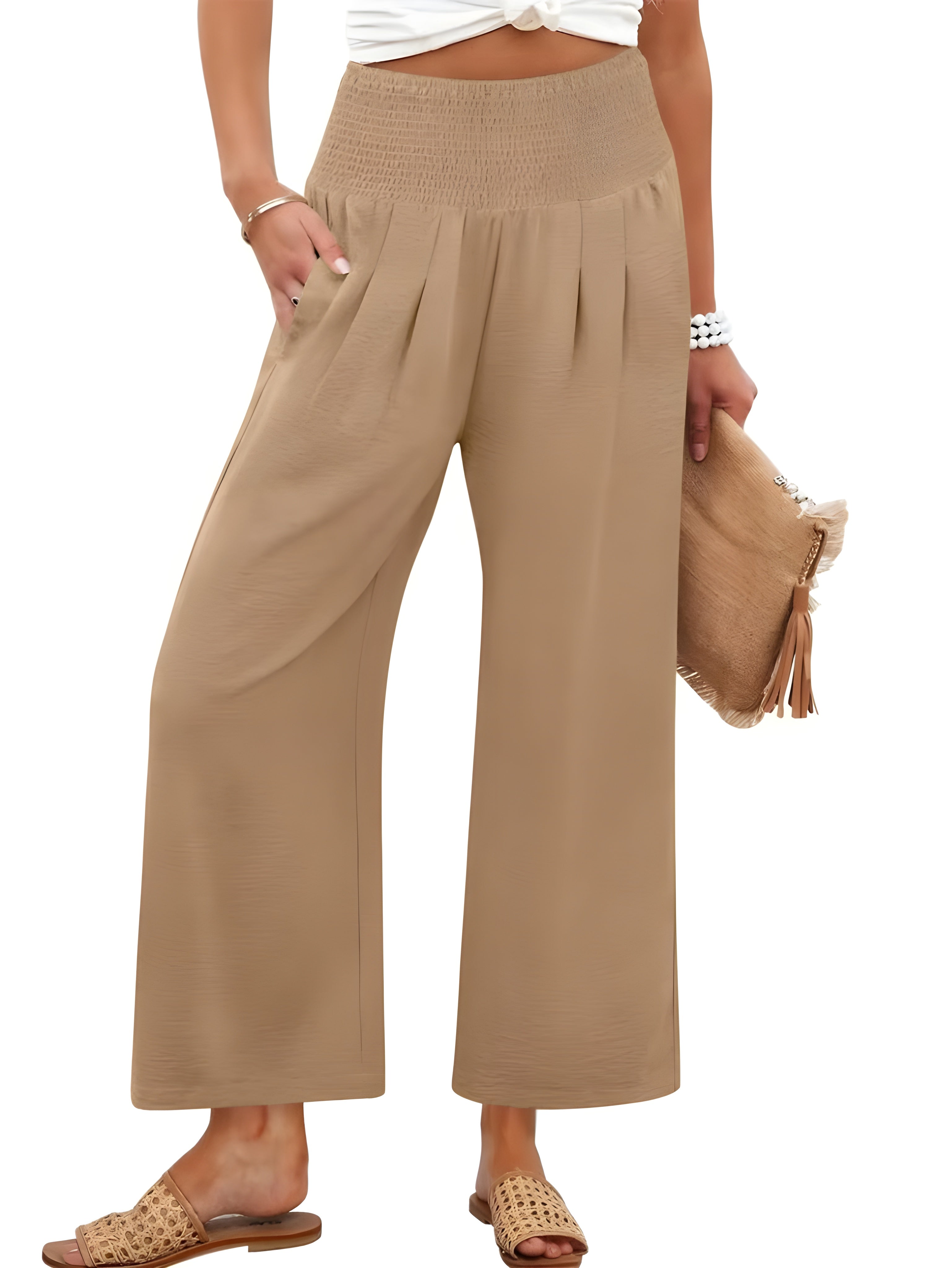 Women's Smocked Waist Wide Leg Palazzo Pants