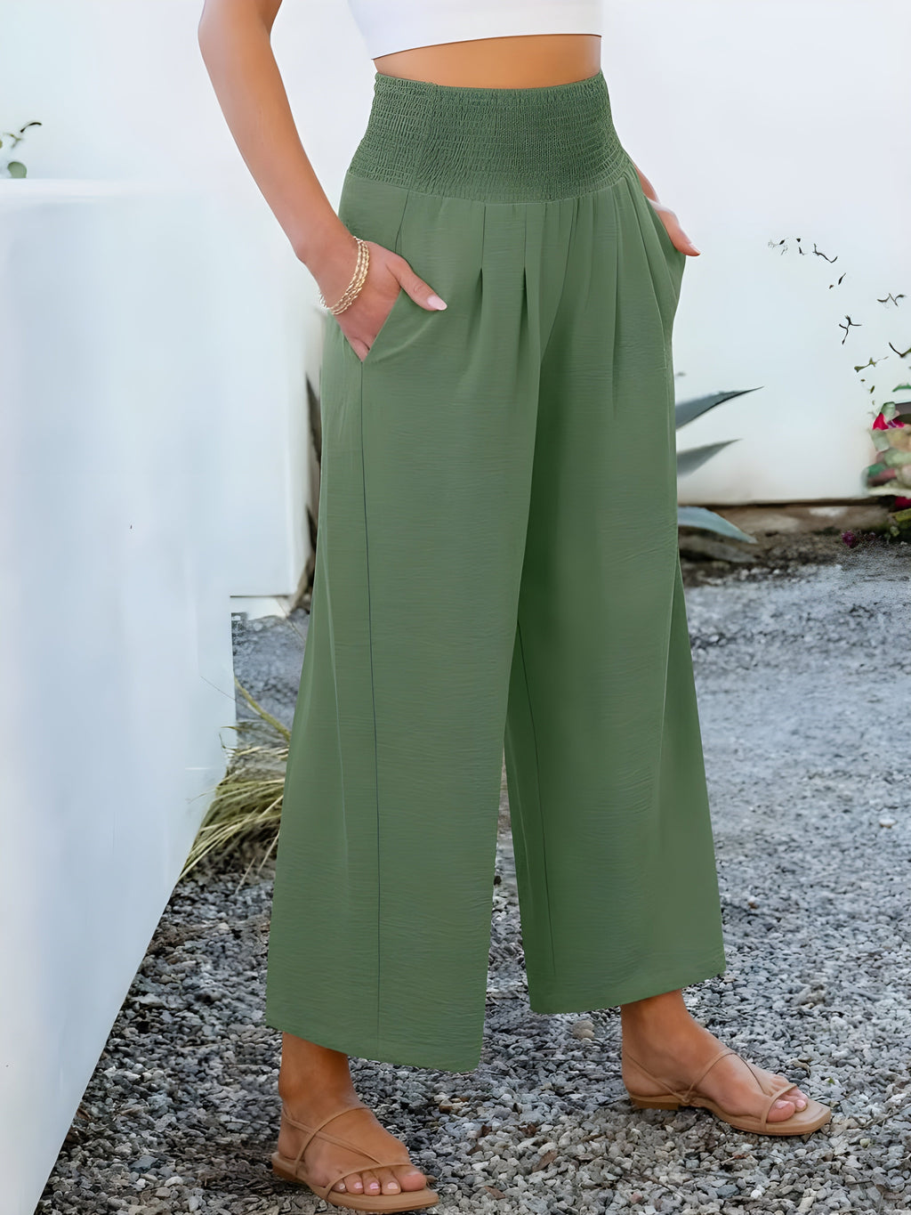 Women's Smocked Waist Wide Leg Palazzo Pants