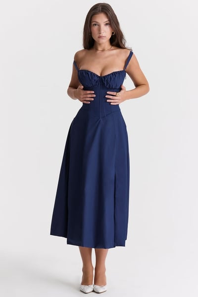 Square Neck Low Cut Sexy Slit Corset Dress