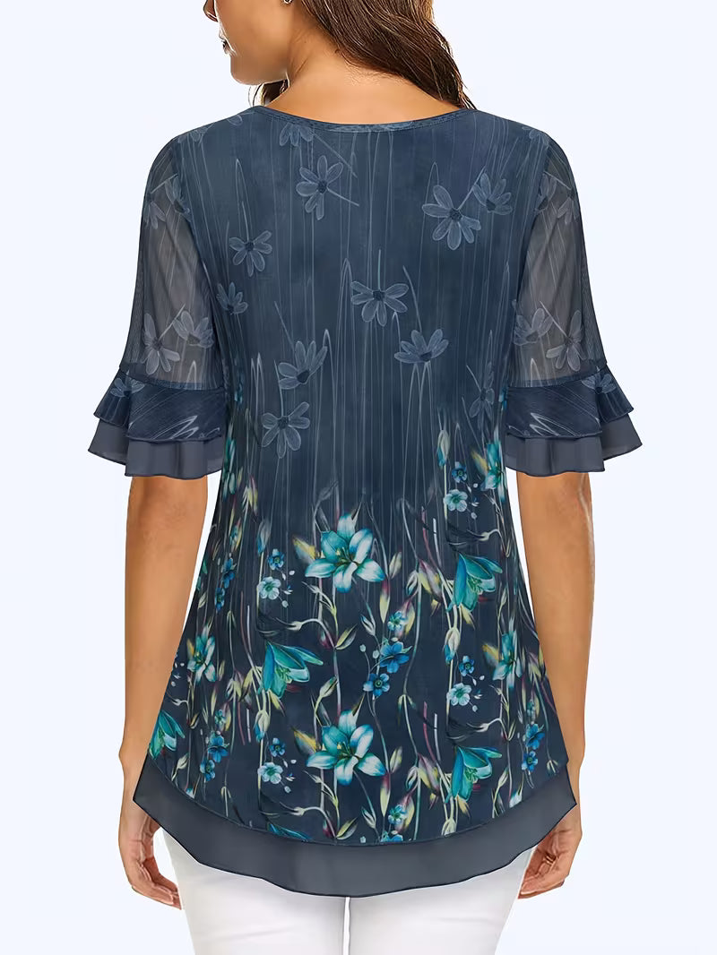 Casual Floral Women's Short Sleeve Tunic Tops