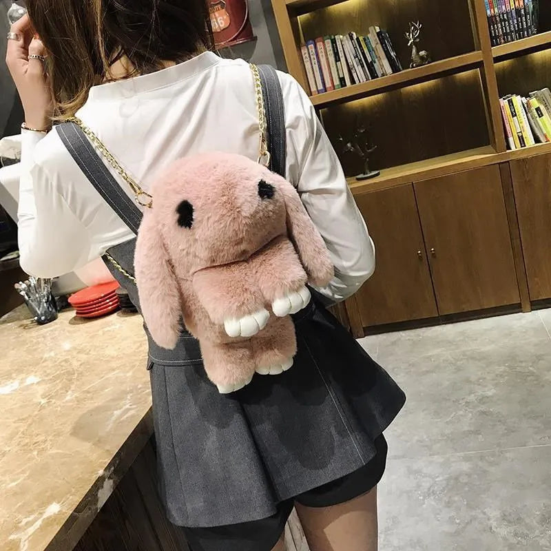 Trending Cute Fluffy Plush Rabbit Backpack – Soft & Lightweight Bag