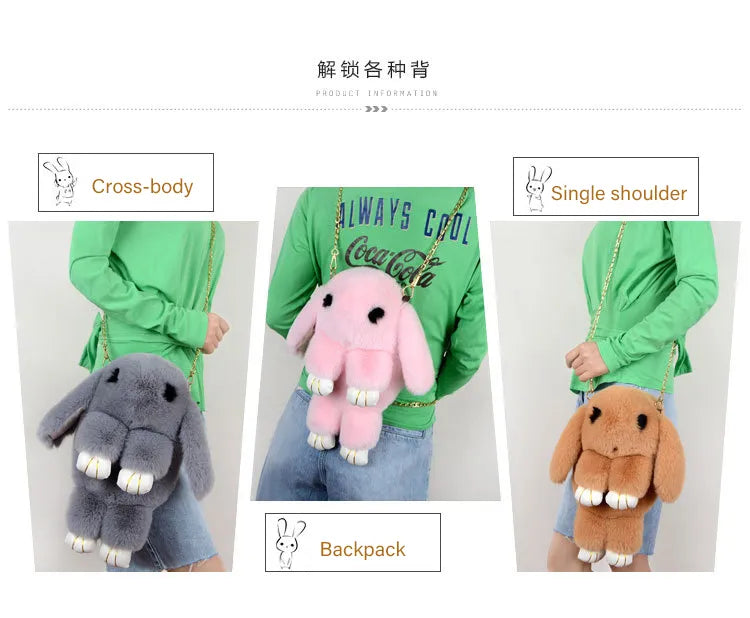 Trending Cute Fluffy Plush Rabbit Backpack – Soft & Lightweight Bag