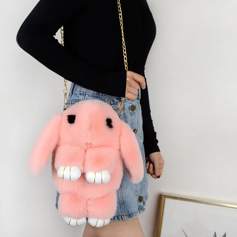 Trending Cute Fluffy Plush Rabbit Backpack – Soft & Lightweight Bag