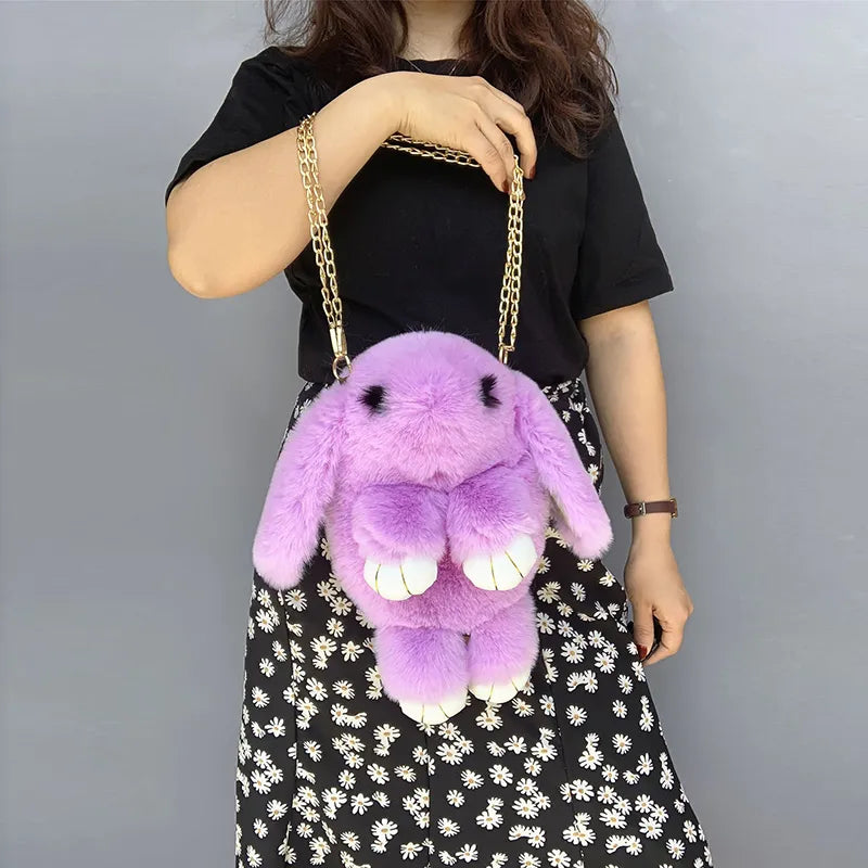 Trending Cute Fluffy Plush Rabbit Backpack – Soft & Lightweight Bag