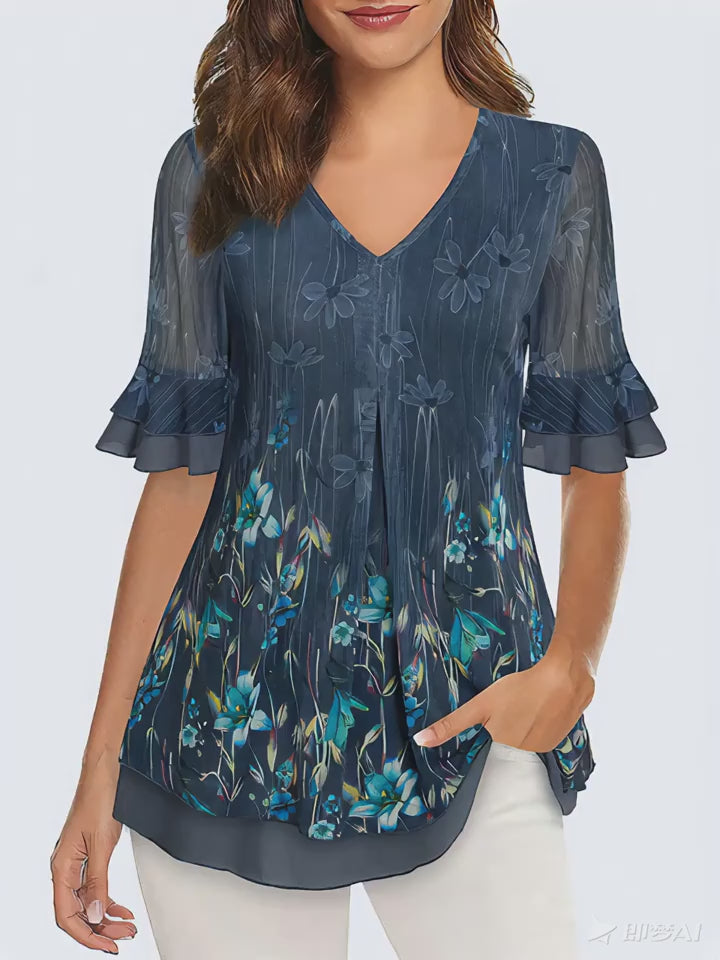 Casual Floral Women's Short Sleeve Tunic Tops